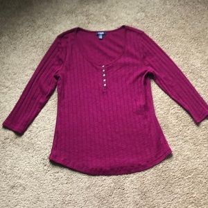 Chaps‎ Top Women's Size Large Maroon/Purple 3/4 Sleeve Scoop Neck